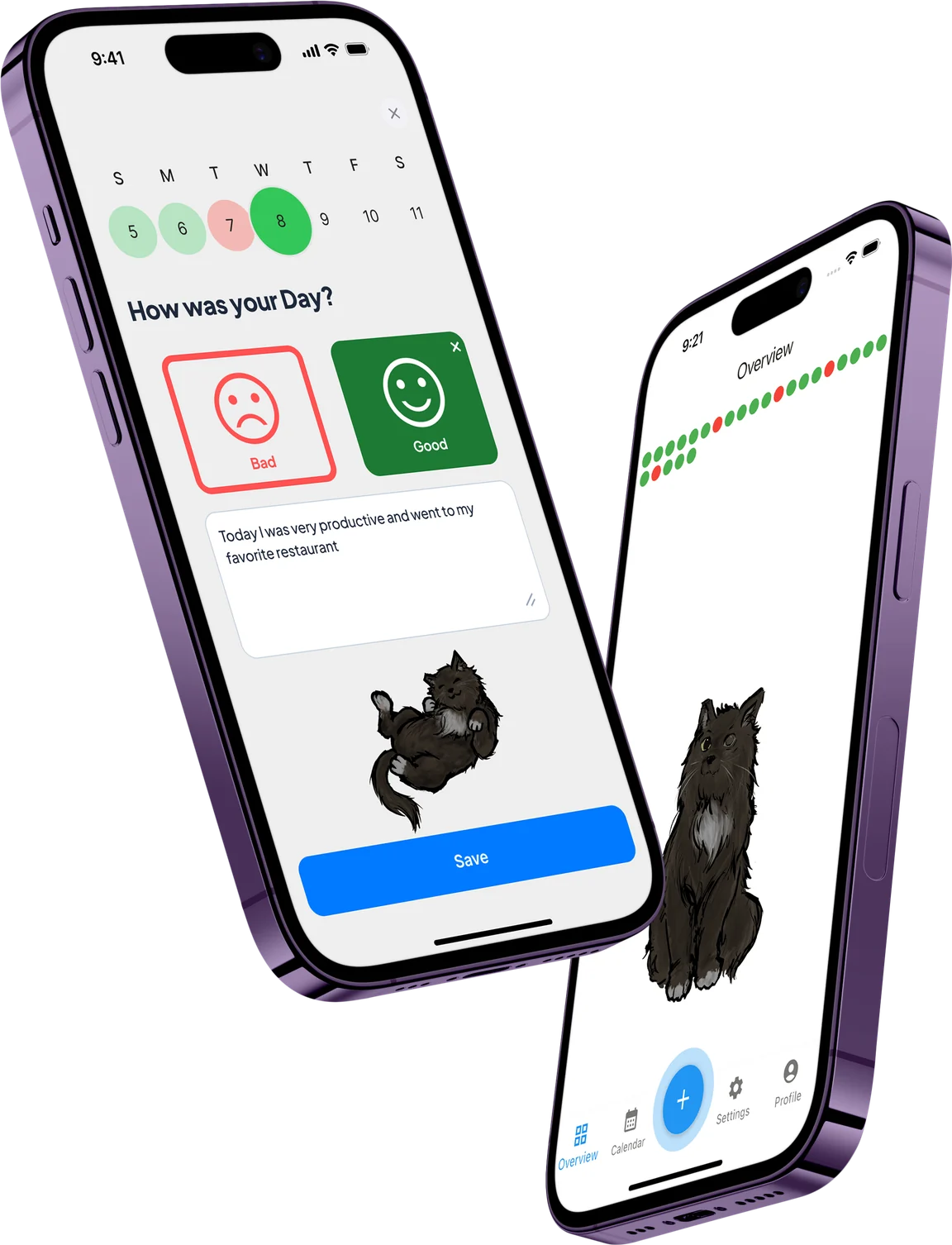 Not a Bad Life on two phones, with Skippy and a visual history of good and bad days