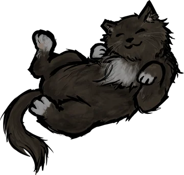 Illustration of Skippy, a fluffy black and white cat, looking up